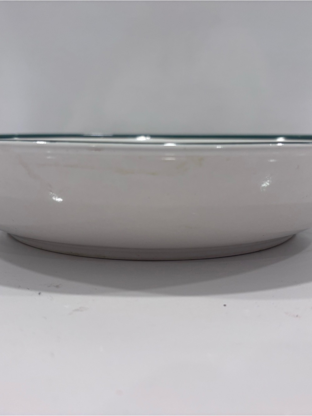 Country side  Hand-Painted White Ceramic Serving Bowl with Green Rim 11” - Picture 2 of 5
